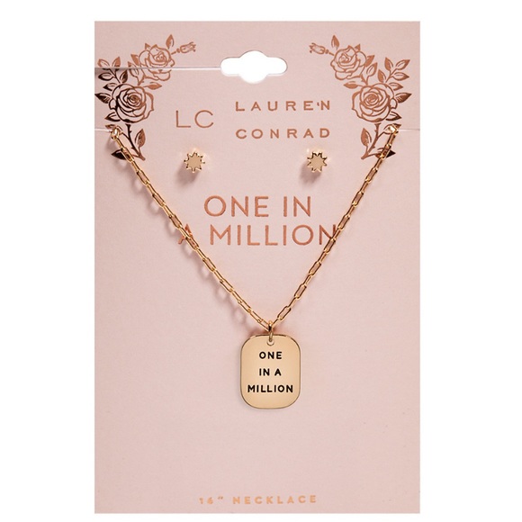 NWT Lauren Conrad GoldTone “One In A Million” Nickel Free Earrings &Necklace Set